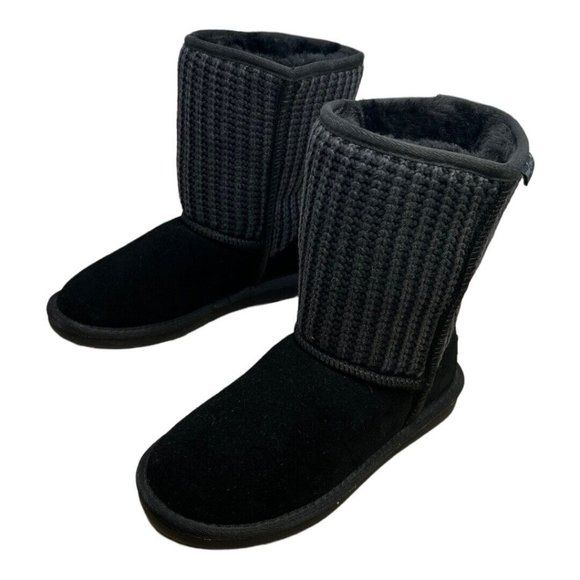 Minnetonka Chunky Sweater Knit Sheepskin Leather & Wool Women's Boots Black sz.6 - Picture 2 of 12